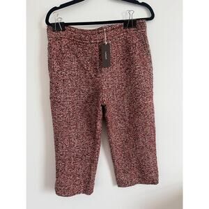 Cacharel Tweed Cropped Pants Women 42 Red Black Wool Blend Bouclé Trousers